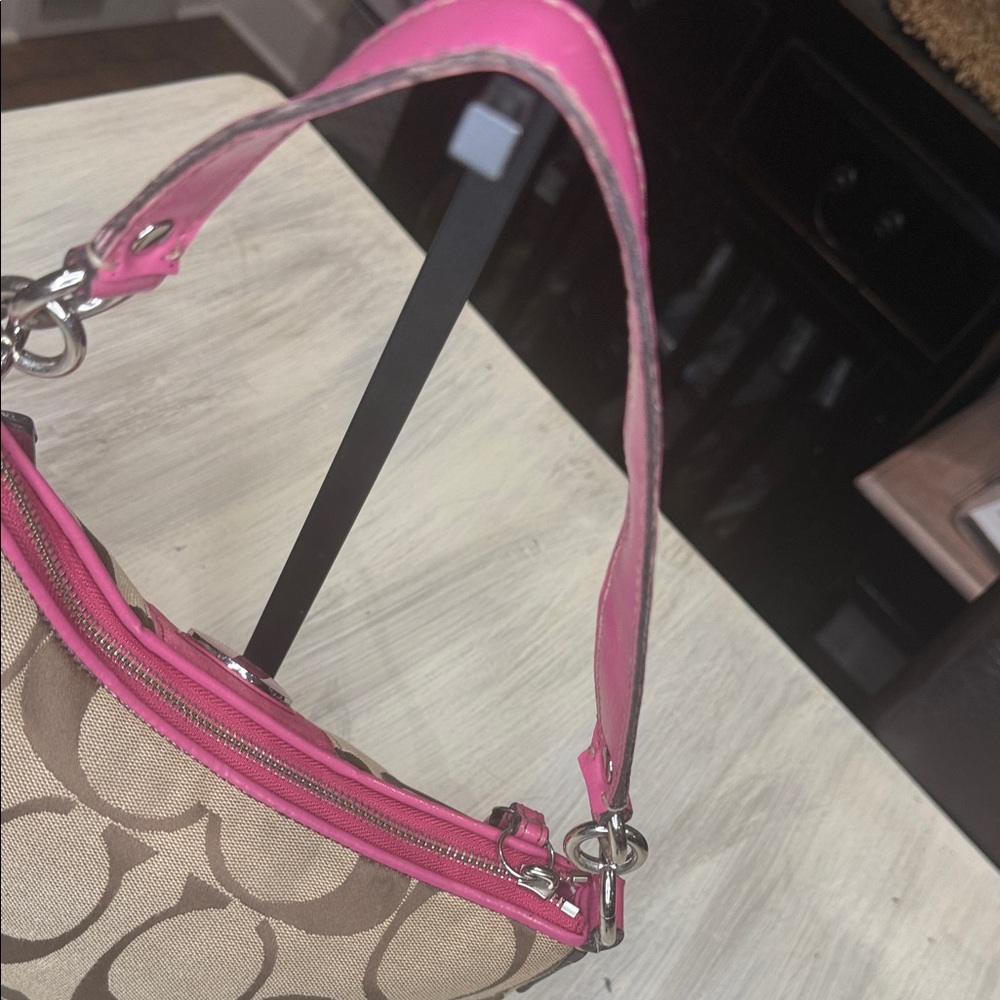 Coach Pink and Brown Signature Small Hobo Bag - Picture 8 of 14